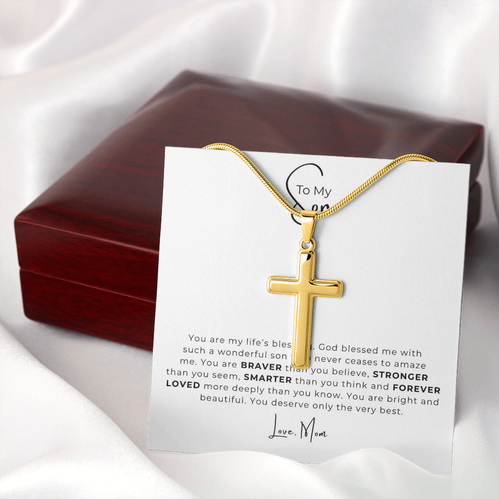To My Son Artisan Cross Necklace with Snake Chain