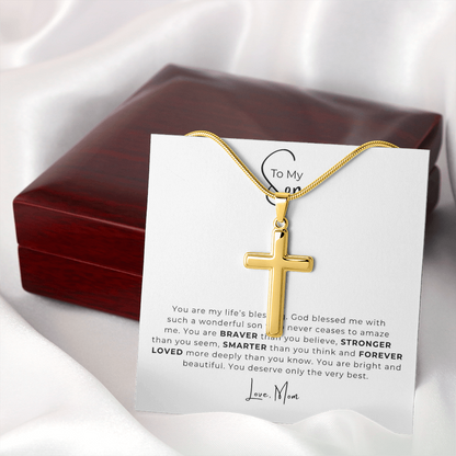 To My Son Artisan Cross Necklace with Snake Chain