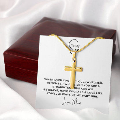 To My Son Artisan Cross Necklace with Snake Chain
