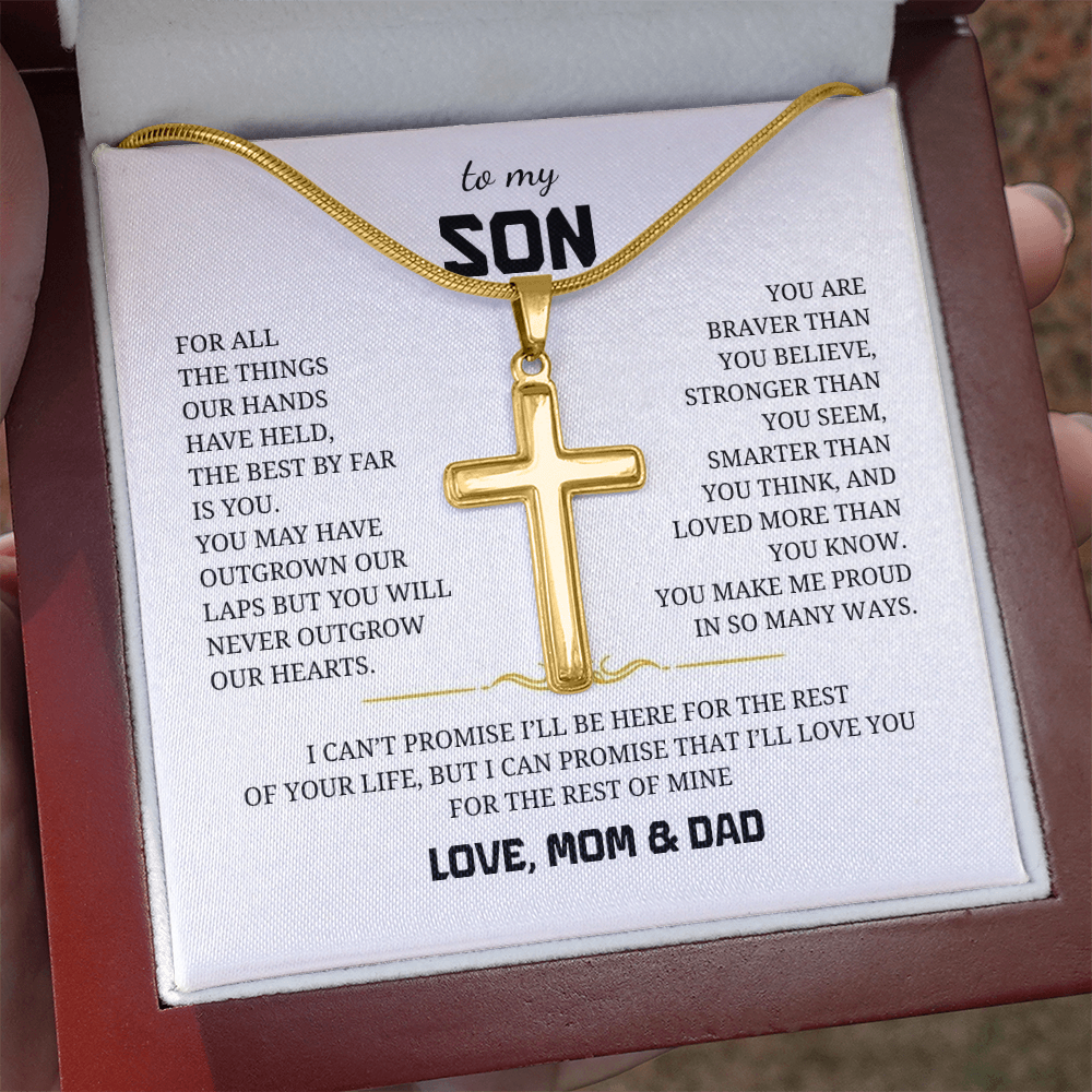 To My Son Artisan Cross Necklace with Snake Chain