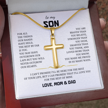 To My Son Artisan Cross Necklace with Snake Chain