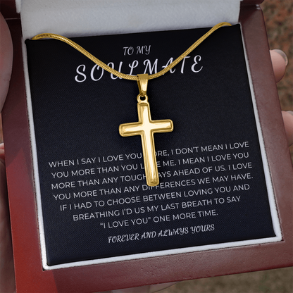 To My Soulmate Cross Necklace with Snake Chain