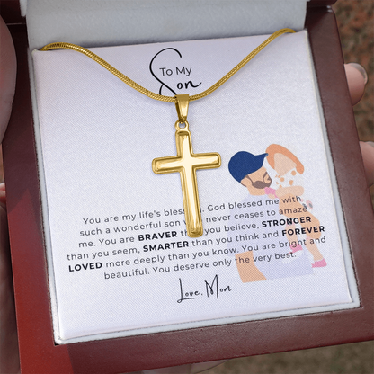 To My Son Artisan Cross Necklace with Snake Chain