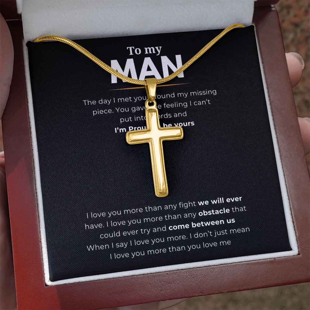 To My Man Artisan Cross Necklace with Snake Chain