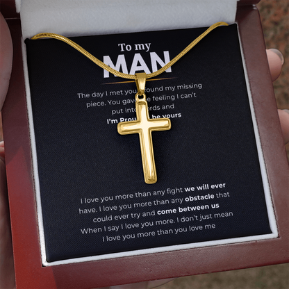 To My Man Artisan Cross Necklace with Snake Chain