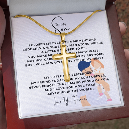 To My Son Artisan Cross Necklace with Snake Chain