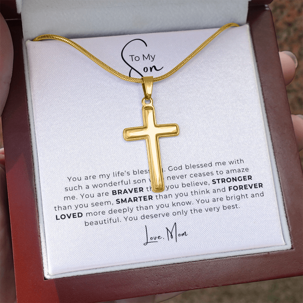 To My Son Artisan Cross Necklace with Snake Chain