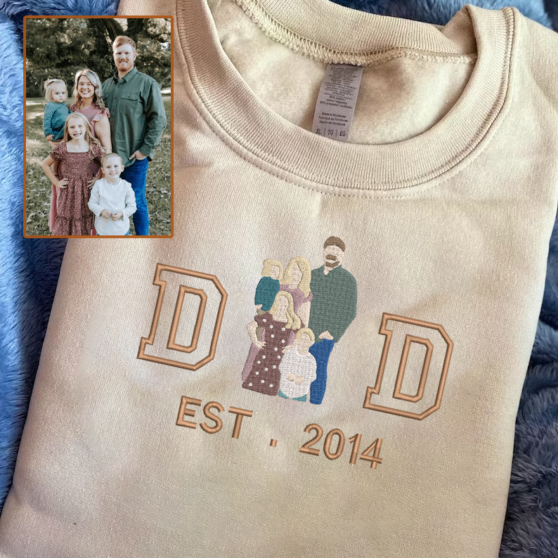 Father's Day Personalized Embroidered Family Photo Hoodie Sweatshirt T-Shirt