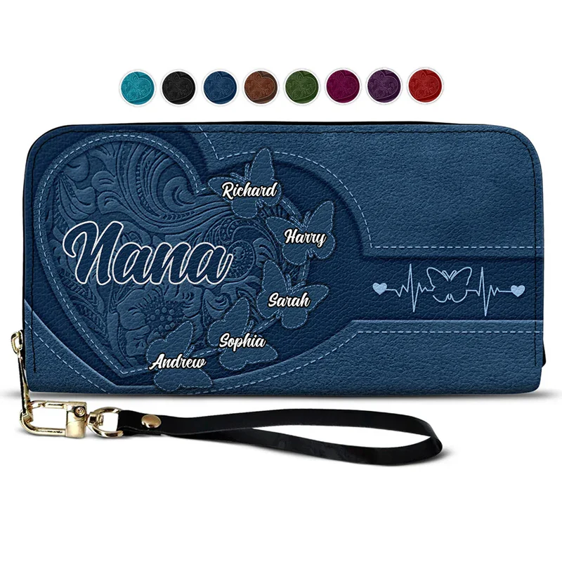 Personalized Grandma's Little Sweethearts Leather Long Wallet