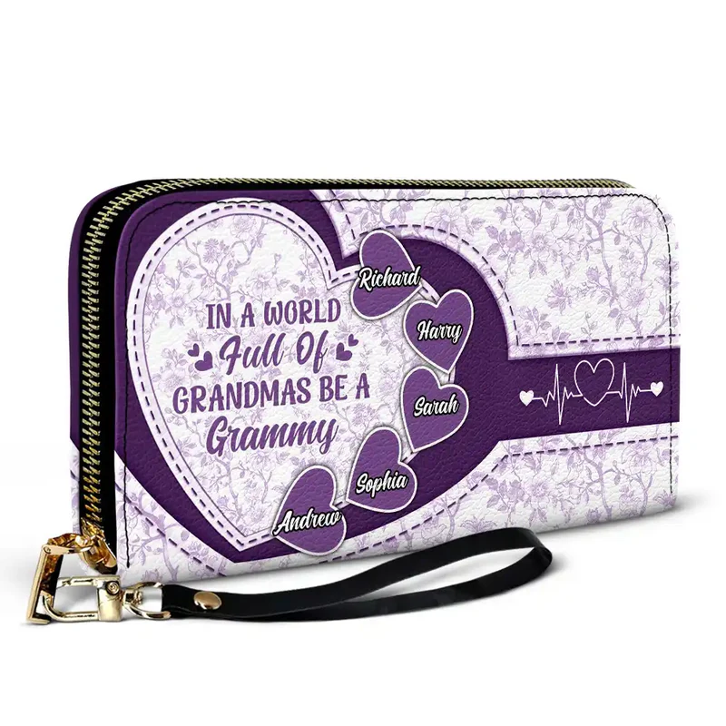 Personalized In The World Full Of Grandmas Icon Leather Long Wallet