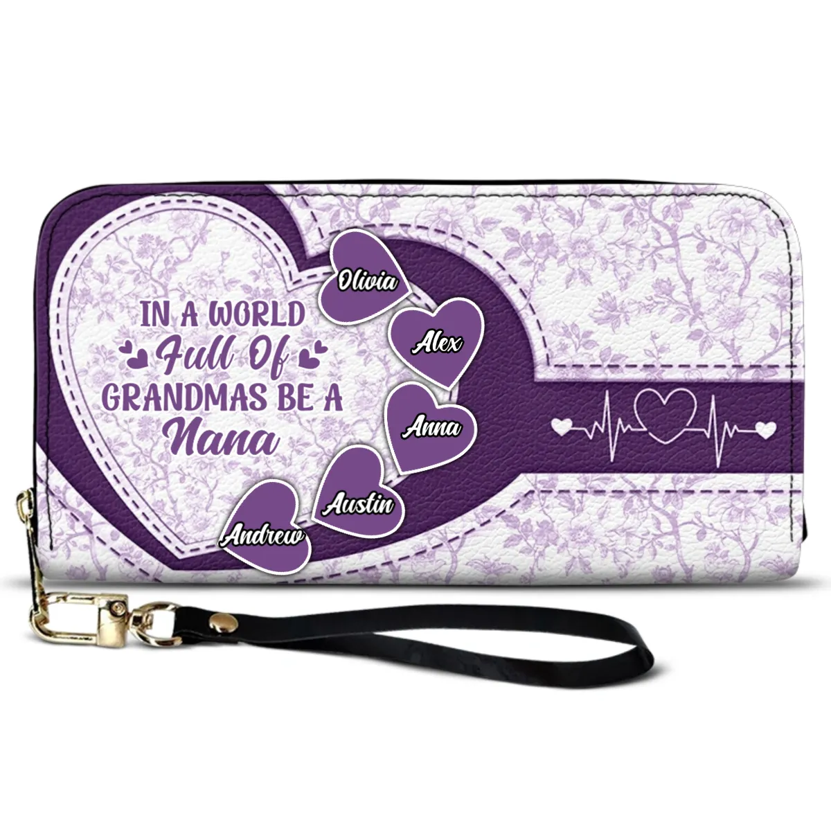 Personalized In The World Full Of Grandmas Icon Leather Long Wallet