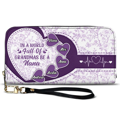Personalized In The World Full Of Grandmas Icon Leather Long Wallet
