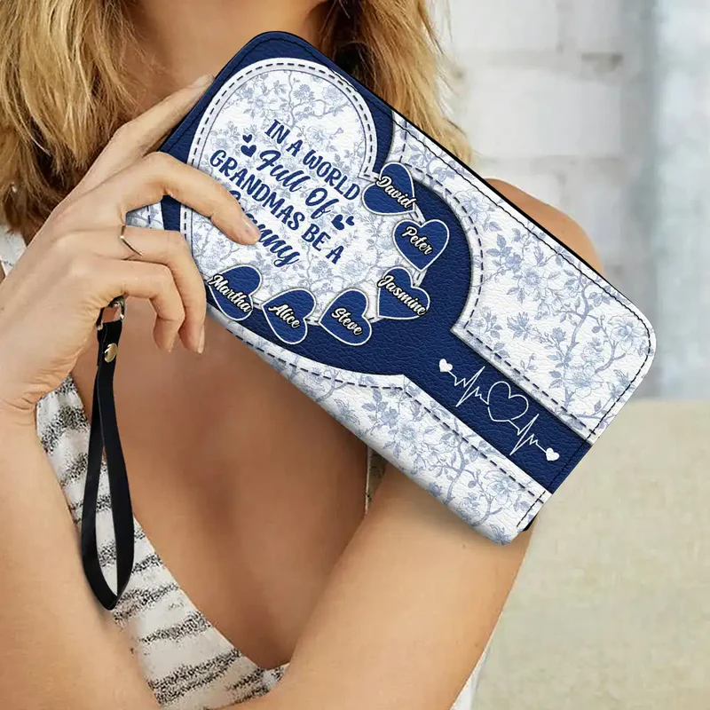 Personalized In The World Full Of Grandmas Icon Leather Long Wallet