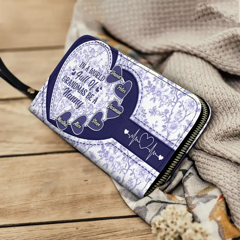 Personalized In The World Full Of Grandmas Icon Leather Long Wallet