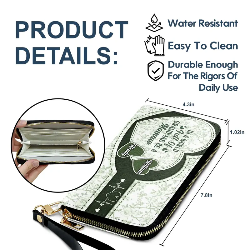 Personalized In The World Full Of Grandmas Icon Leather Long Wallet