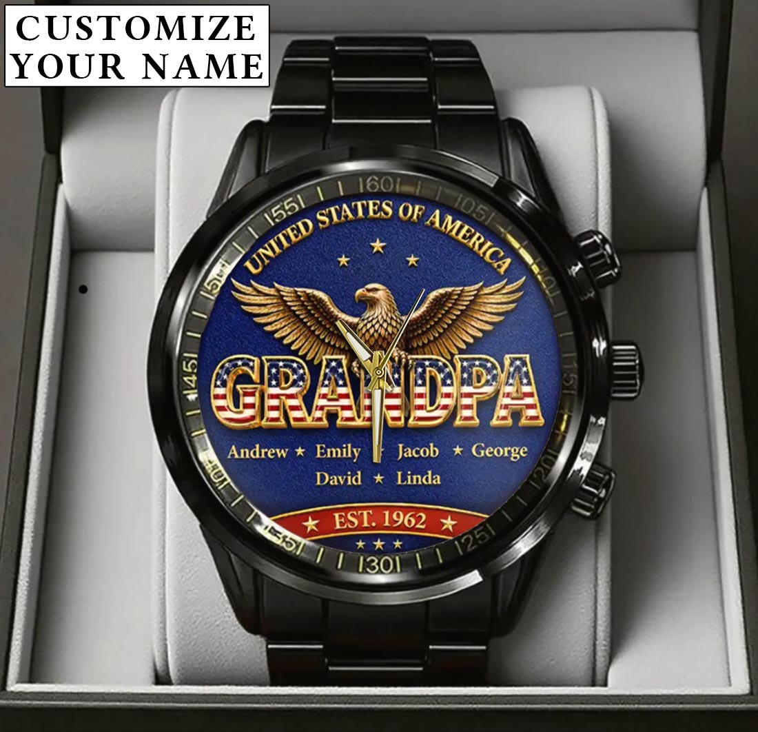 Personalized EST & Names for Independence Day Grandpa Watch