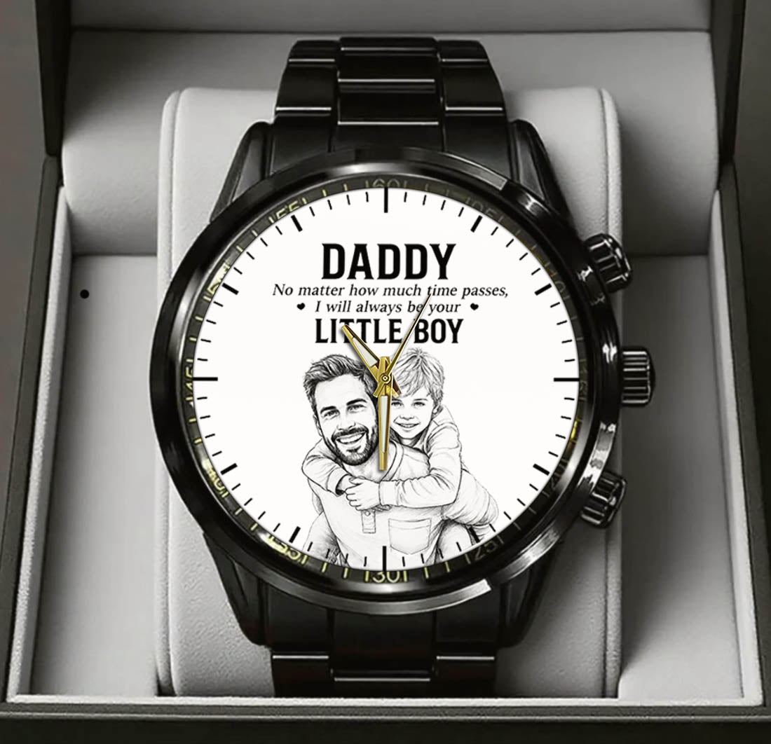 Personalized Photo Pencil Drawing Daddy Father Little Boy Watch