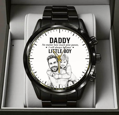 Personalized Photo Pencil Drawing Daddy Father Little Boy Watch