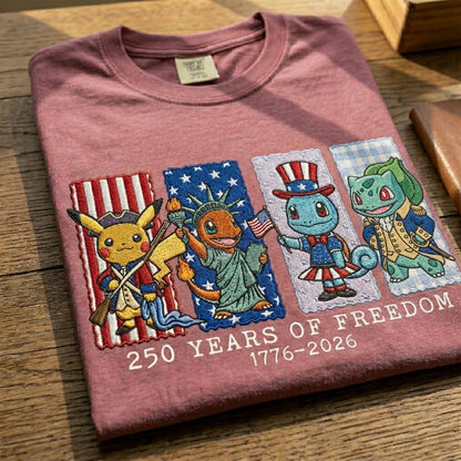 Pokemon 250 Years of Freedom 1776–2026 Patriotic Embroidered Graphic Quarter-Zip Sweatshirt, Hoodie Sweatshirt T-Shirt