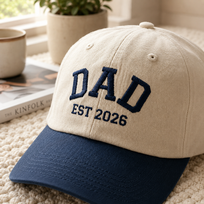 Embroidered Custom Two Tone Dad Hat, Retro Dad Cap, Personalized Dad Est 2026 Cap, New Dad Hat