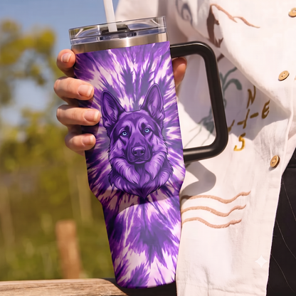 Cute Puppy Tie-Dye Stainless Steel Tumbler - Personalized 40oz Tumbler