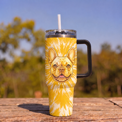 Cute Puppy Tie-Dye Stainless Steel Tumbler - Personalized 40oz Tumbler