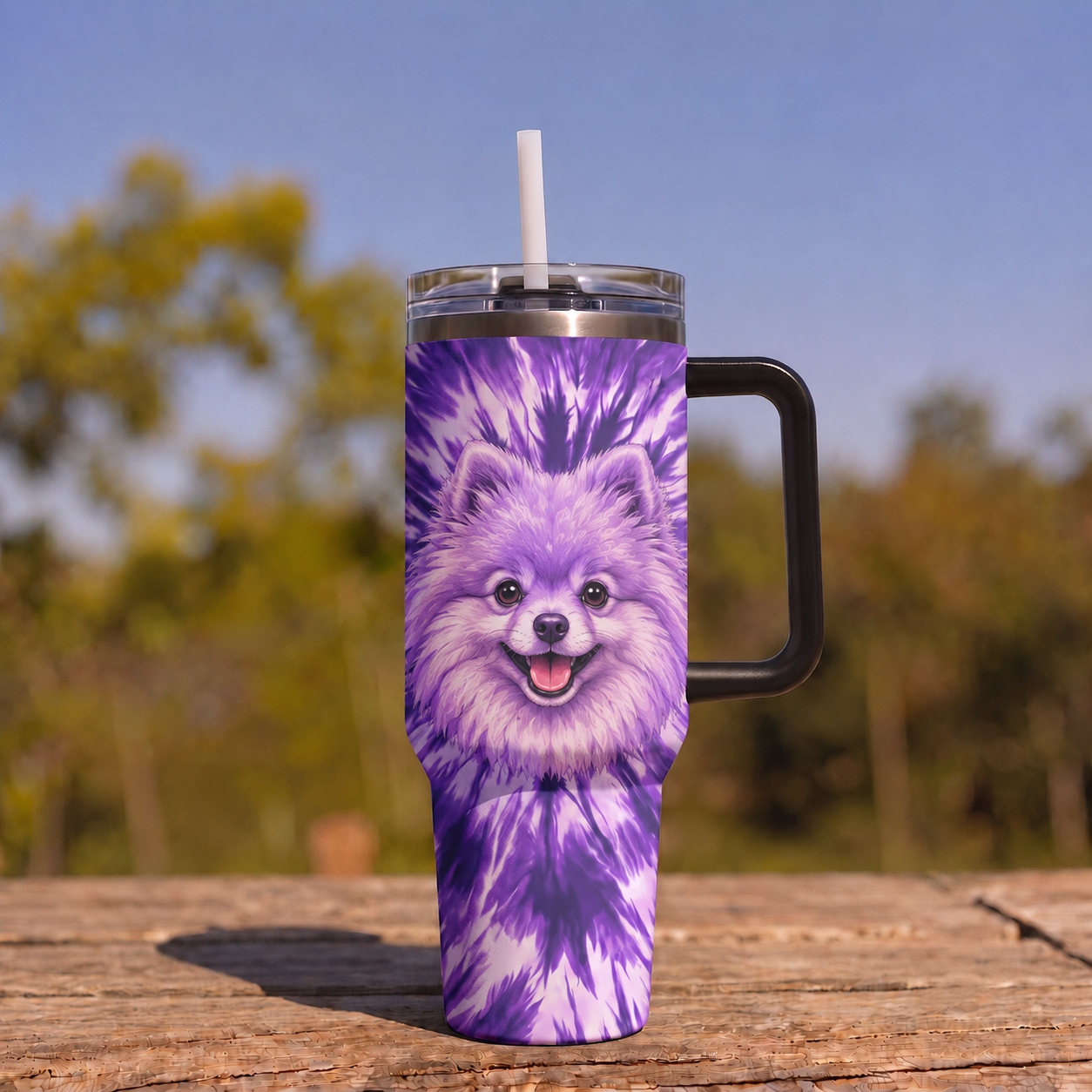 Cute Puppy Tie-Dye Stainless Steel Tumbler - Personalized 40oz Tumbler