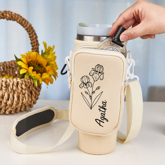 Mother's Day Personalized Birth Flower Waterproof Bottle Carrier Bag for 40oz Stanley Tumbler Gift for Her