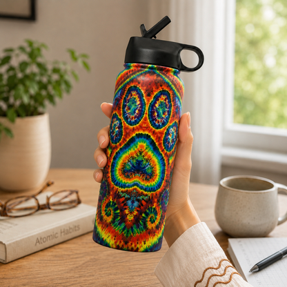 Tie-Dye Pet Paw Print Insulated Water Bottle