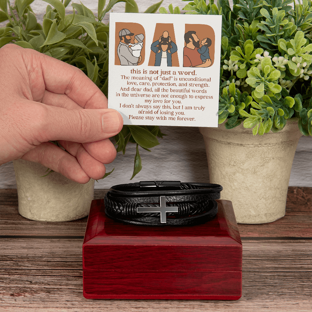 Personalized Men's Cross Bracelet with 3 Family Photos for Dad