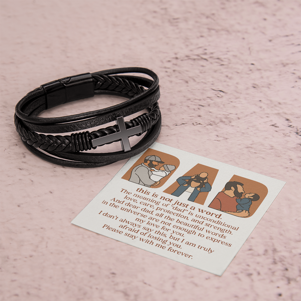 Personalized Men's Cross Bracelet with 3 Family Photos for Dad