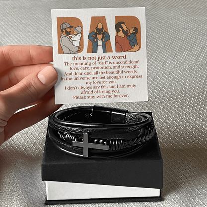 Personalized Men's Cross Bracelet with 3 Family Photos for Dad