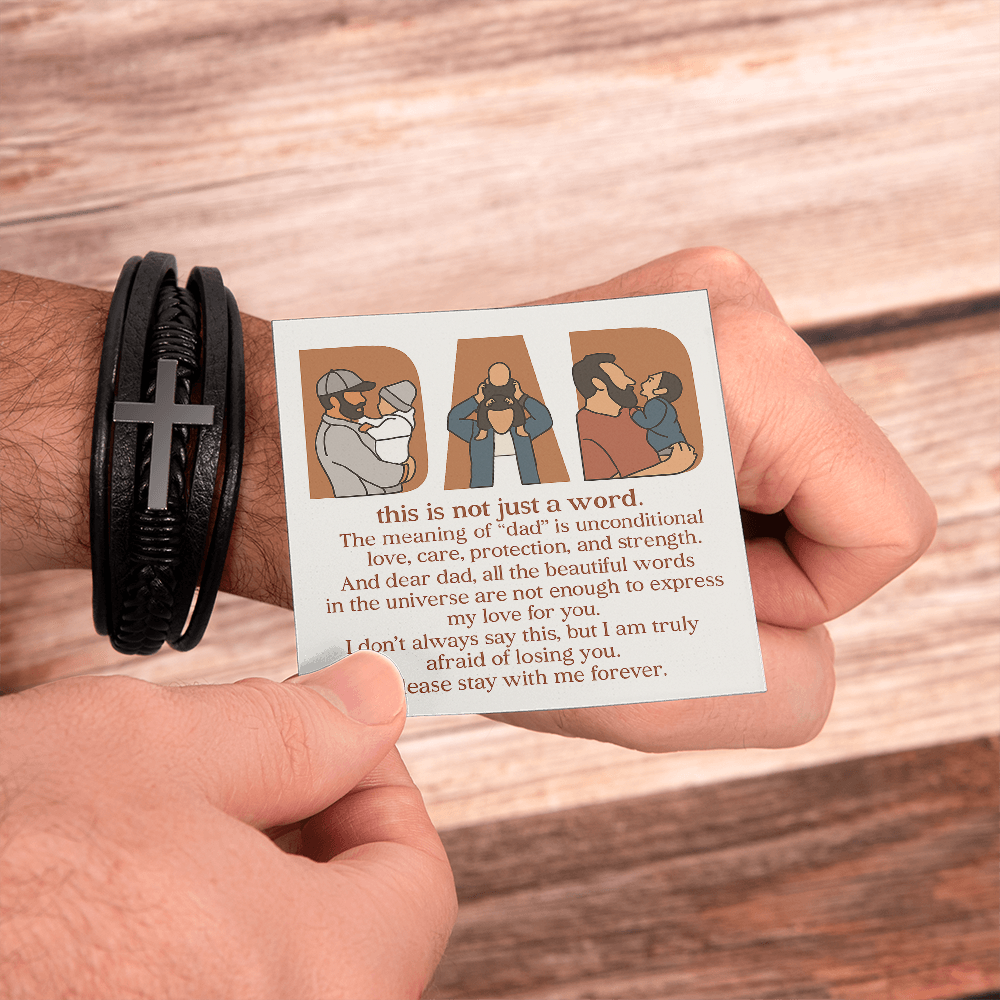 Personalized Men's Cross Bracelet with 3 Family Photos for Dad