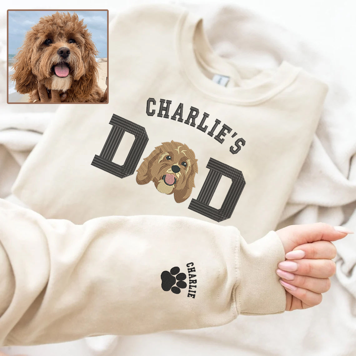 Personalized Embroidered Pet Dog Cat MOM DAD Hoodie Sweatshirt T-Shirt