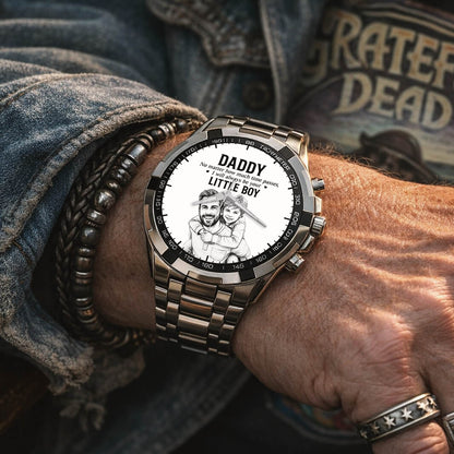 Personalized Photo Pencil Drawing Daddy Father Little Boy Watch