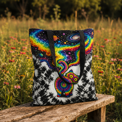 Cat Galaxy Black Pink Printed Tote Bag