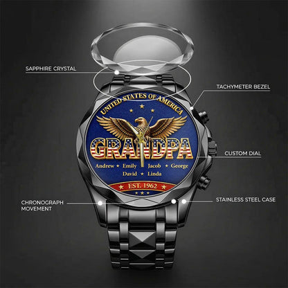 Personalized EST & Names for Independence Day Grandpa Watch