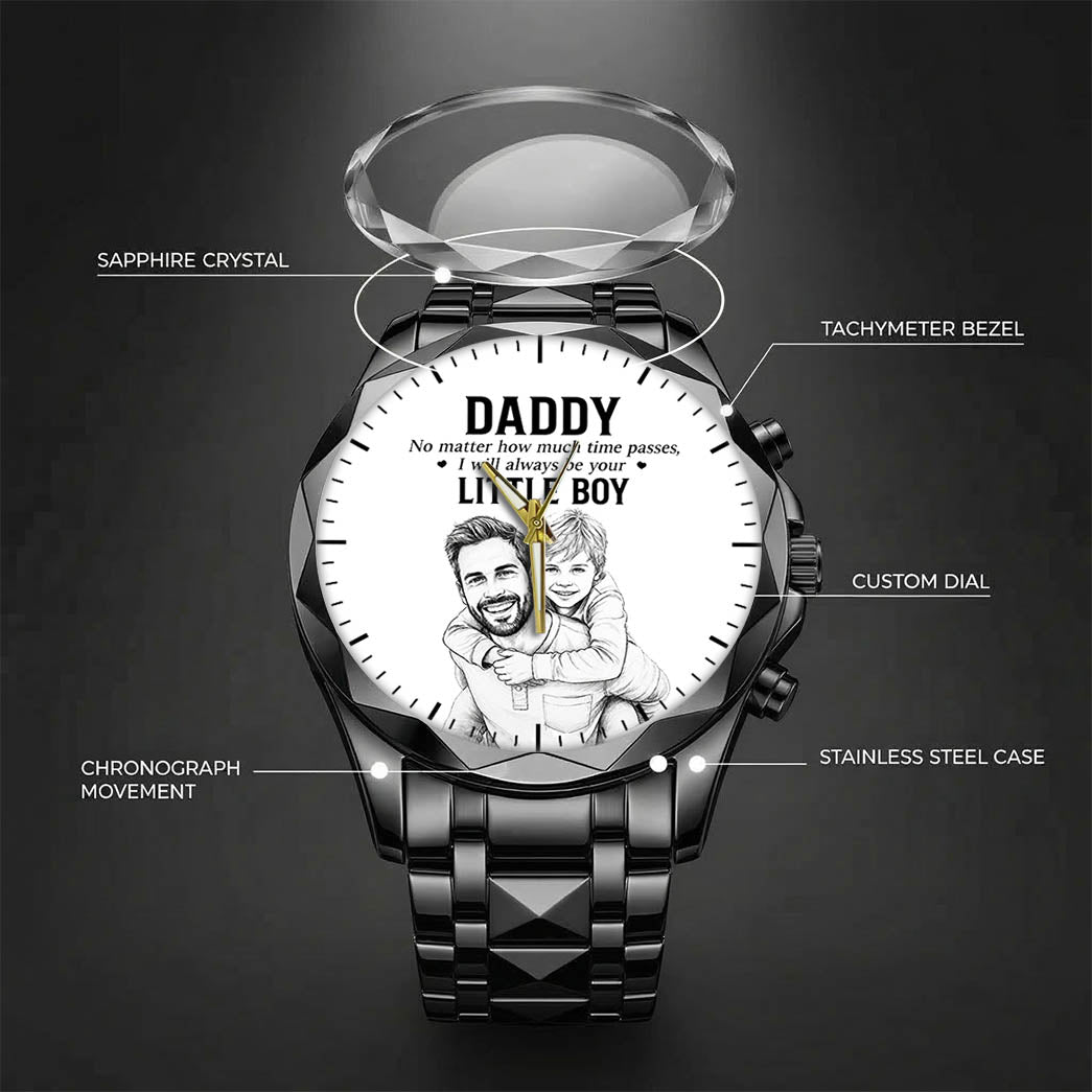 Personalized Photo Pencil Drawing Daddy Father Little Boy Watch