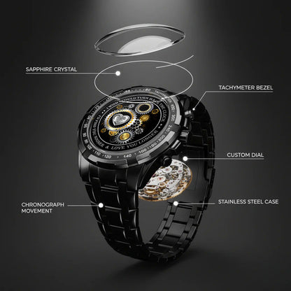 Personalized Silver Gear Heart Watch – Romantic Custom Quote Watch for Husband, Boyfriend, Anniversary & Valentine’s Day