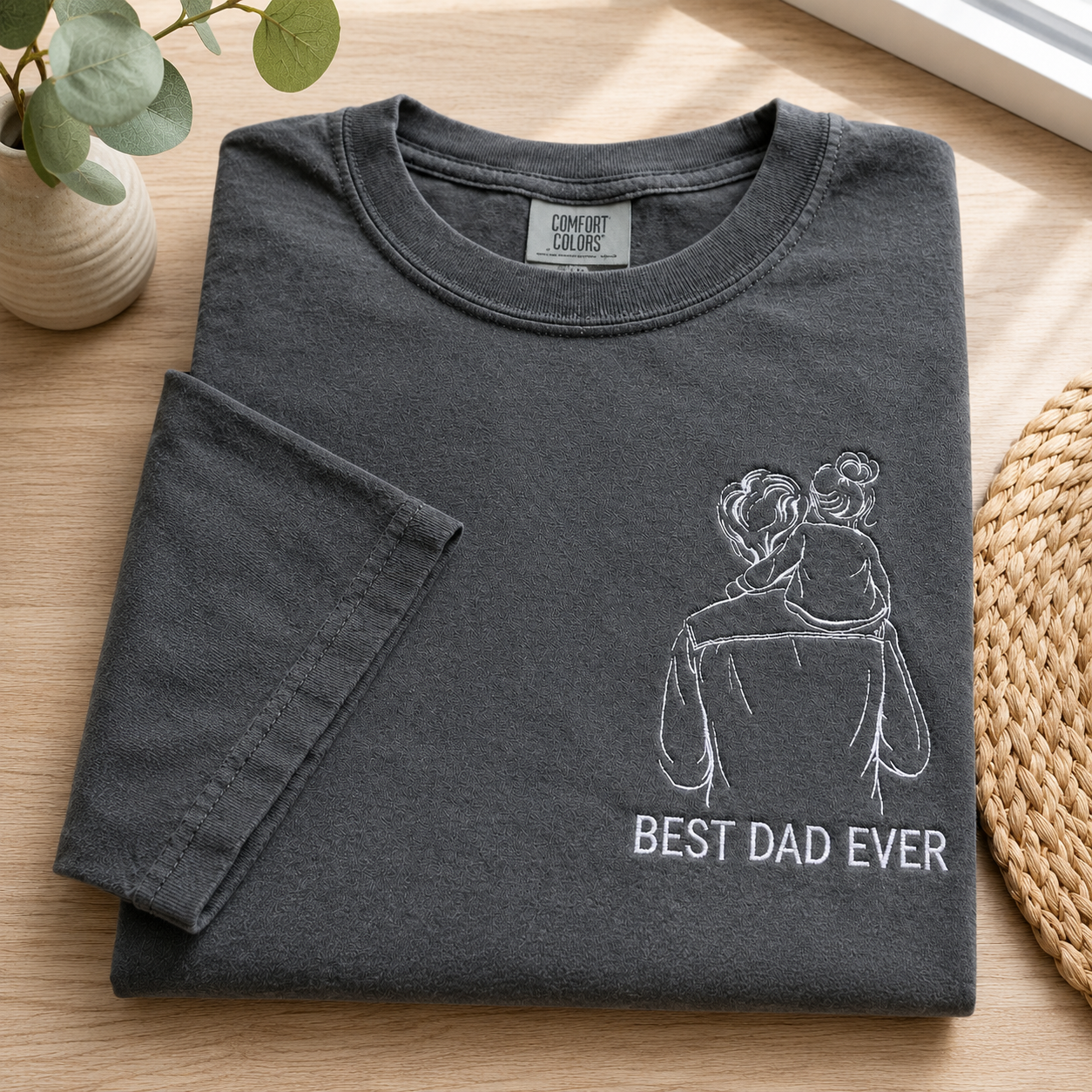 Embroidered Custom Papa Shirt, Custom Best Dad Ever Tee, Personalized Dad Portrait Shirt, New Dad Gift