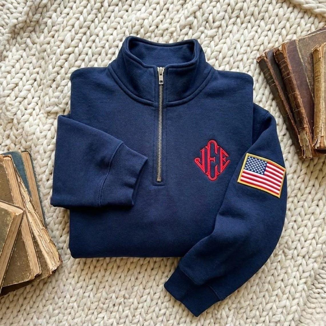 Embroidered J.E.E. Quarter-Zip Sweatshirt, Hoodie Sweatshirt T-Shirt