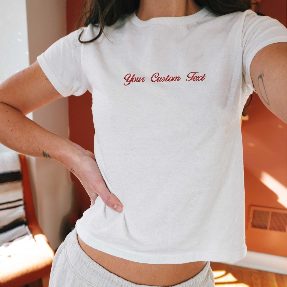 Embroidered Custom Text Baby Tee Shirt