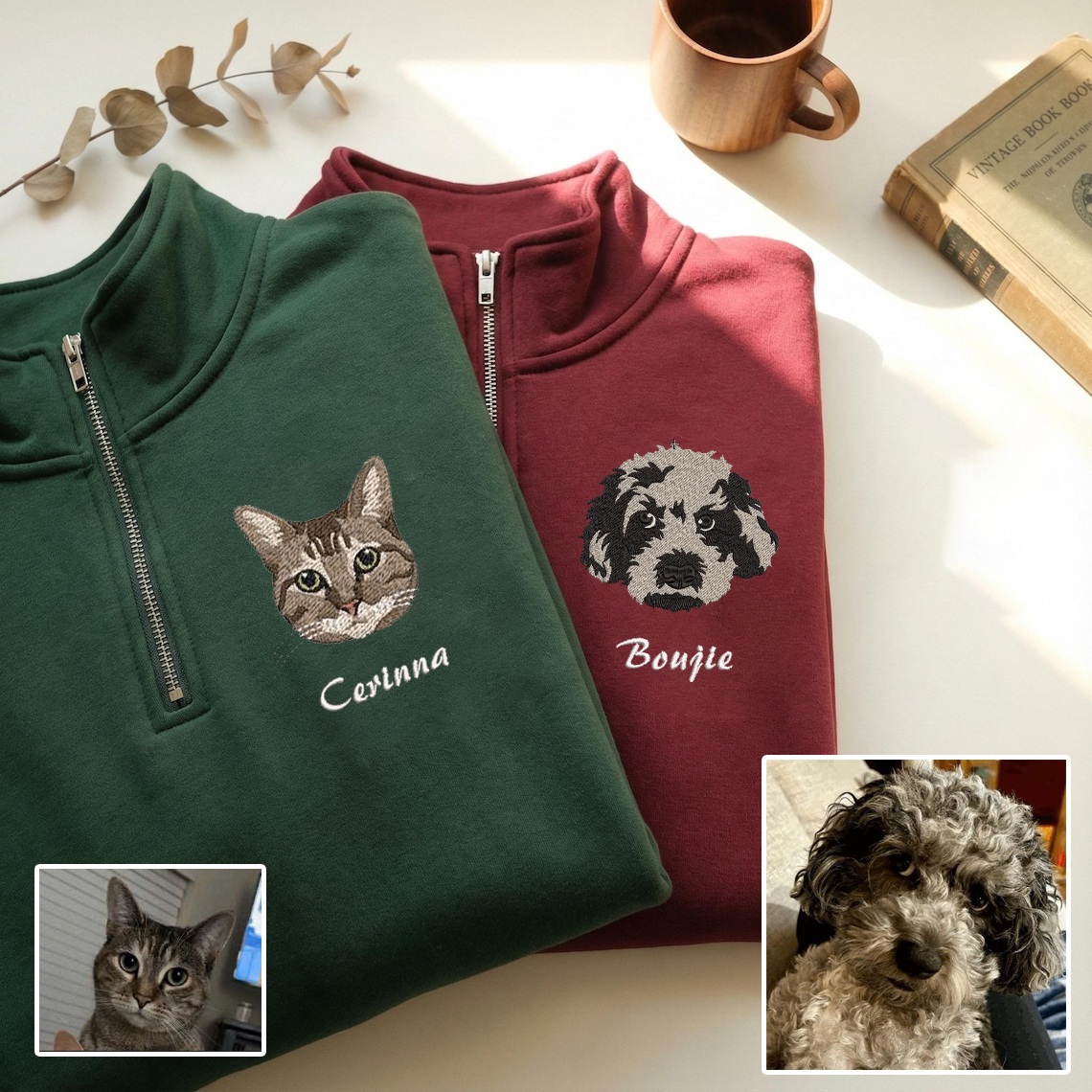 Personalized Embroidered Pet Photo Hoodie Sweatshirt T-Shirt