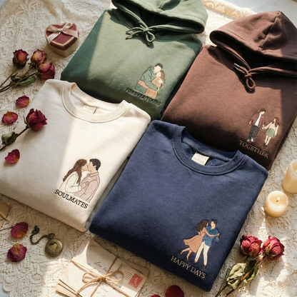 Valentine Personalized Embroidered Couple Photo Hoodie Sweatshirt T-Shirt