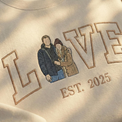 Valentine Personalized Embroidered Couple LOVE Photo Hoodie Sweatshirt T-Shirt