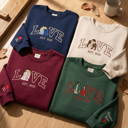 Valentine Personalized Embroidered Couple LOVE Photo Hoodie Sweatshirt T-Shirt
