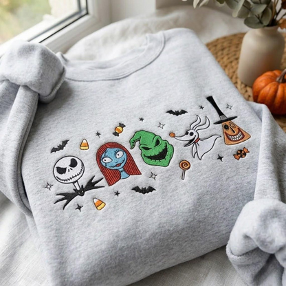 Embroidered Horror Character Sweatshirt, Halloween Nightmare Crewneck, Spooky Season Ghost Shirt