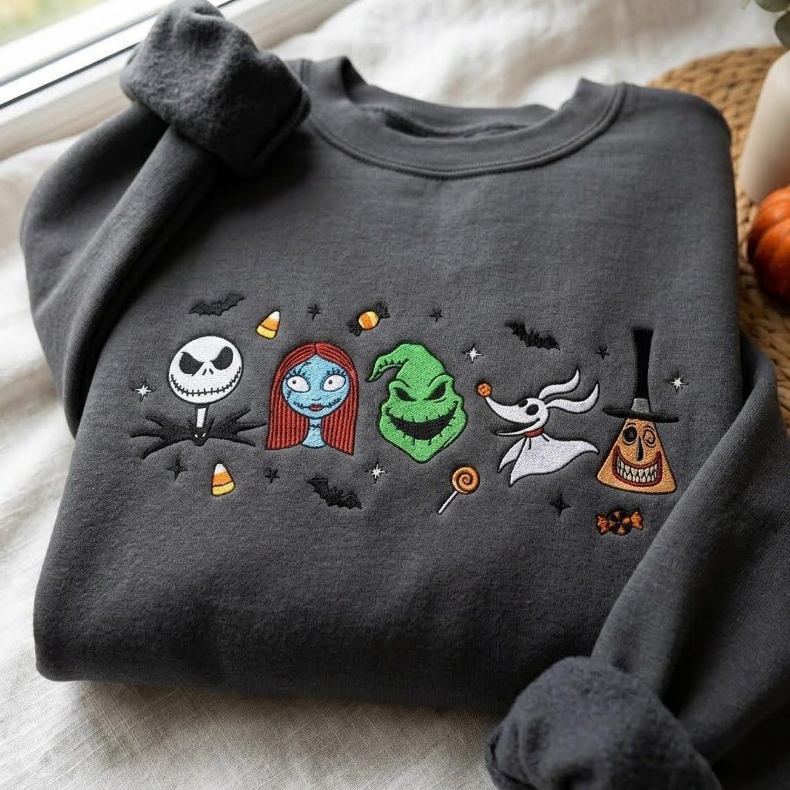Embroidered Horror Character Sweatshirt, Halloween Nightmare Crewneck, Spooky Season Ghost Shirt