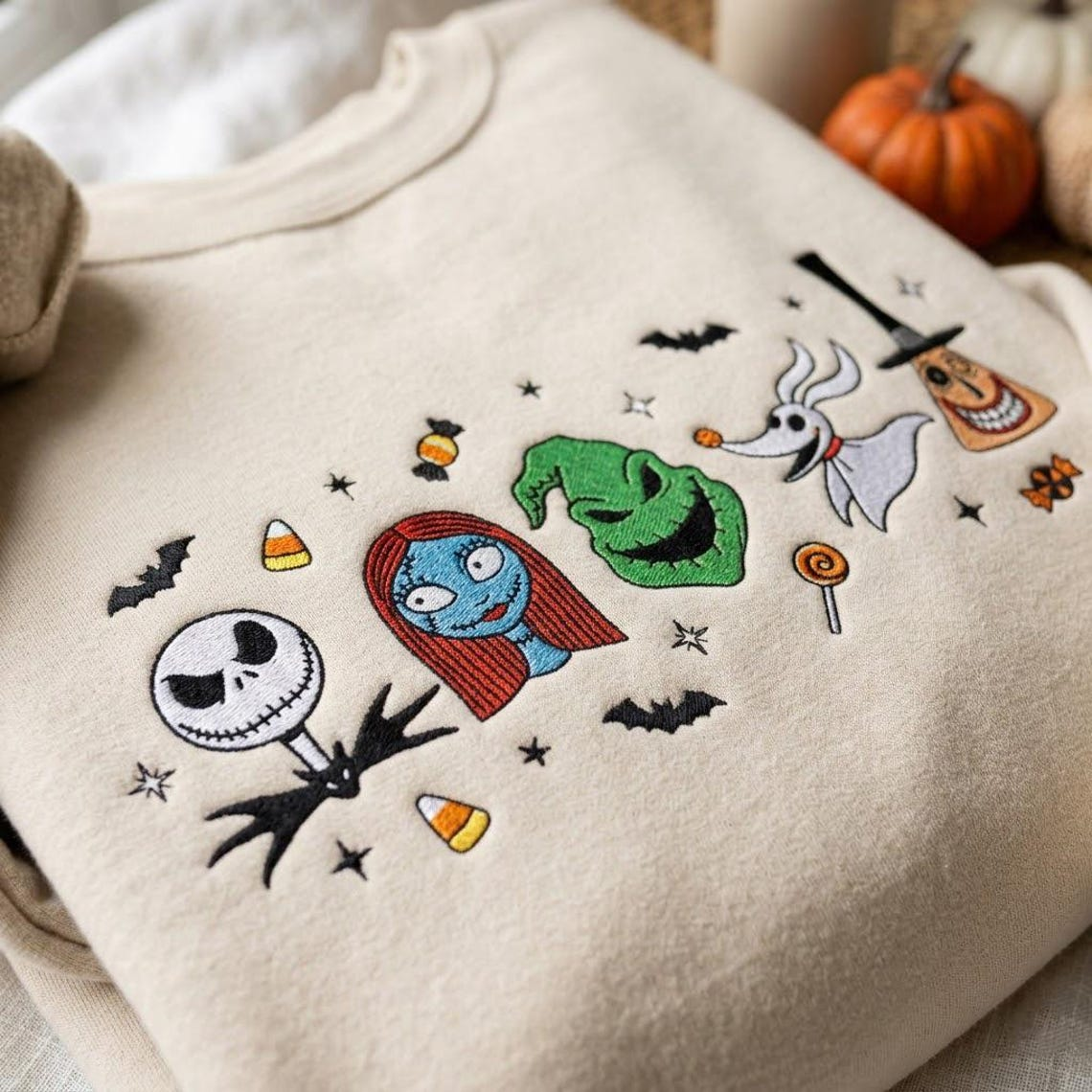 Embroidered Horror Character Sweatshirt, Halloween Nightmare Crewneck, Spooky Season Ghost Shirt