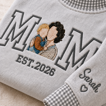 Embroidered Custom Family Photo Gingham Mock Neck Sweatshirt